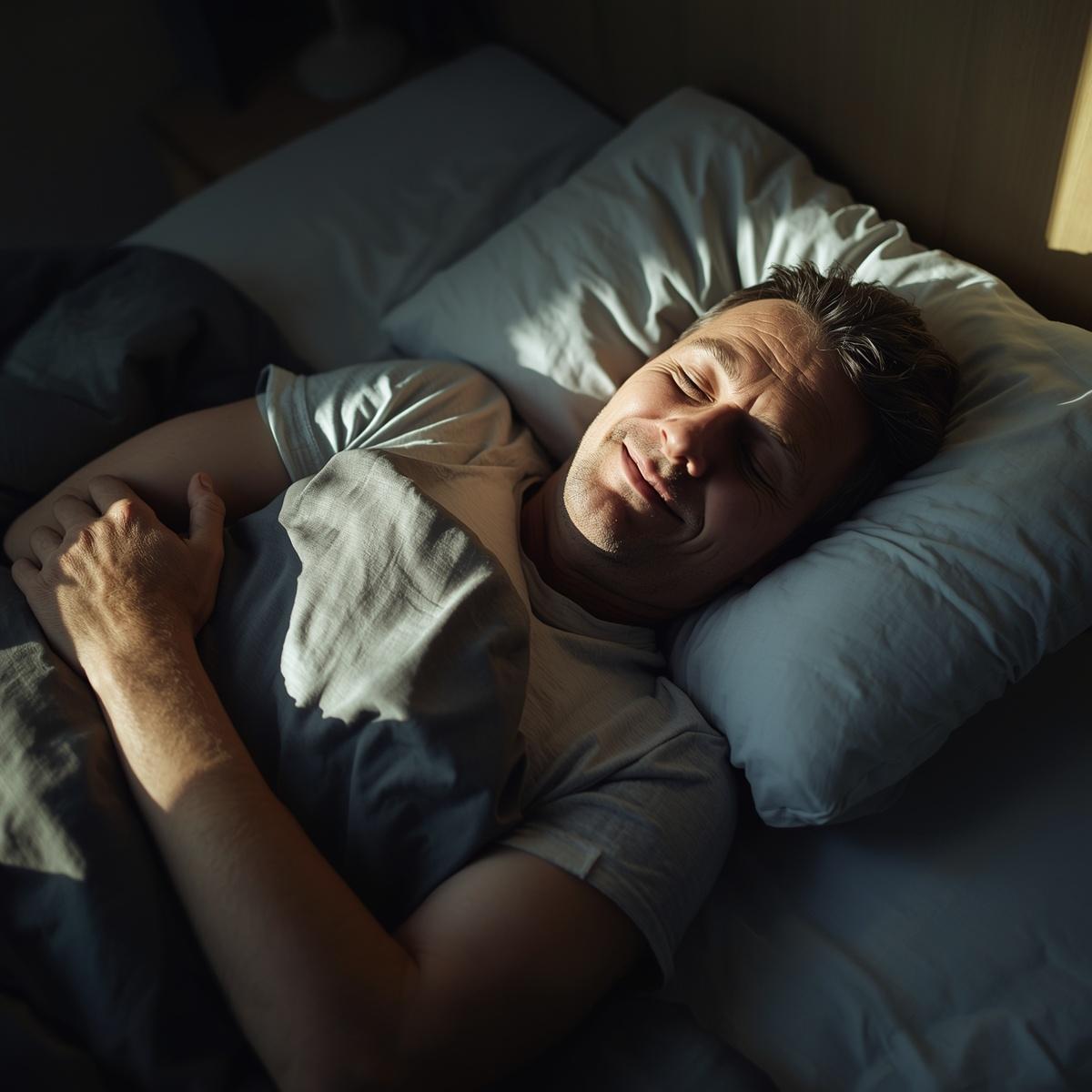 A person sleeping comfortably on a well-supported surface.